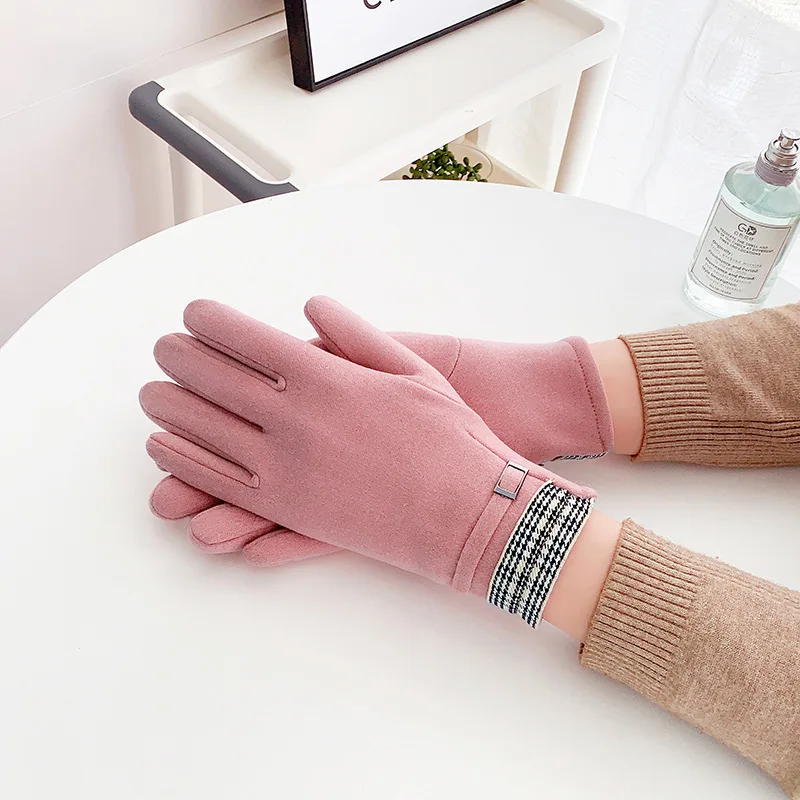 المرأة قفازات مخملية مرونة إصبع شاشة تعمل باللمس ركوب المخملية موضة في الهواء الطلق الخريف/الشتاء قفازات بلون قفازات دافئة