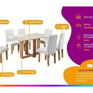 Dining table 6 rectangular chairs honey/linen ice viero furniture alicia 8 Main Sales Dining Table - №2