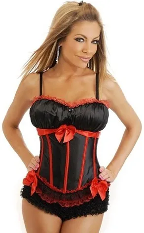 Red Satin Black Vertical Stripes Corset Slimming Boned Overbust Corset for Women