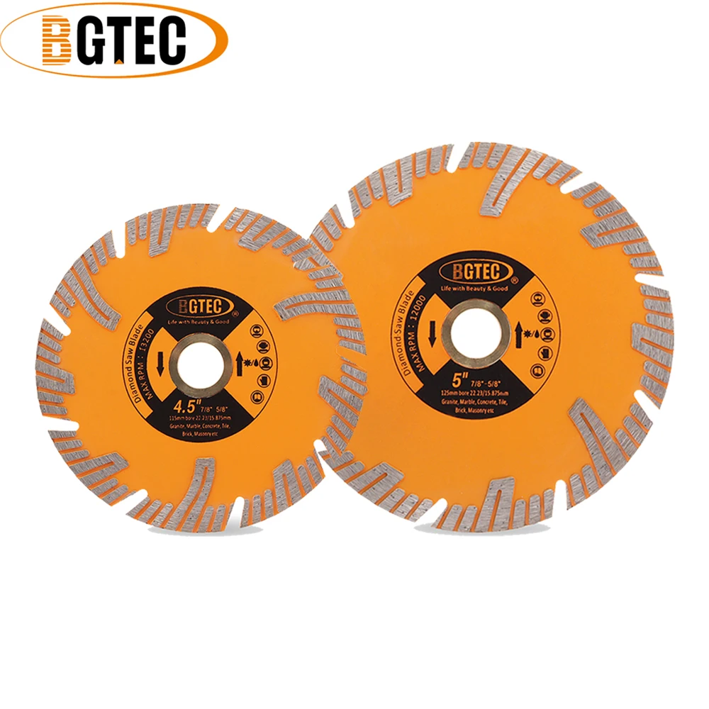 

BGTEC 4.5" 5" Diamond Cut Blade with Protection Teeth Dry Cutting Granite Brick Quartz Masonry Bore22.23mm Tile Cutter Saw Disc