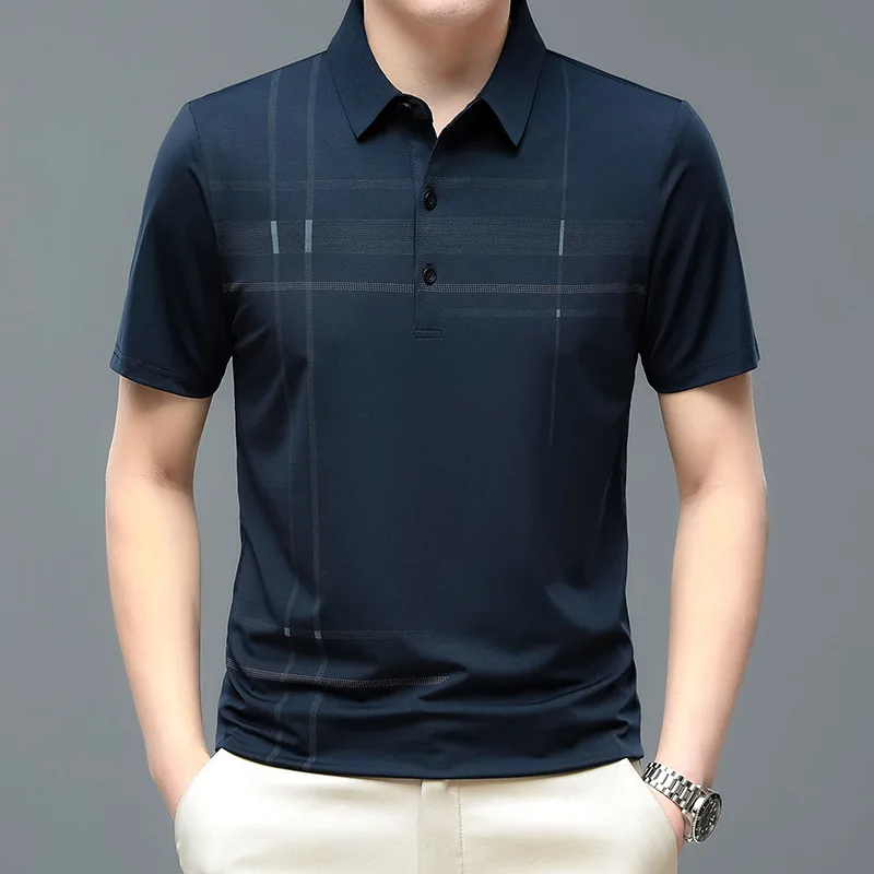 Summer New Men's Polo Shirt Lapel Short Sleeve Ice Silk T-shirt Men's Thin Loose Casual Half Sleeves Men's Top