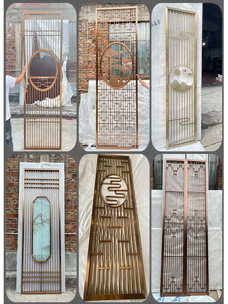 Custom stainless steel rockery screen partition new Chinese living room porch flower grille background wall outdoor courtyard