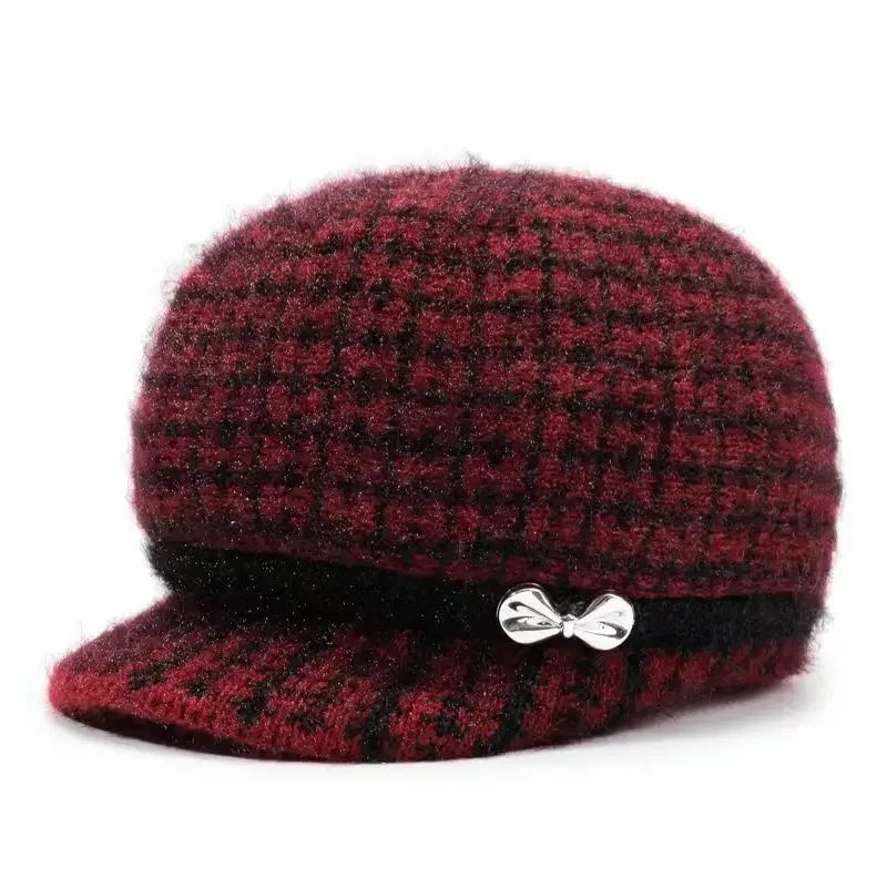 Hat Women's New Versatile Knitted Hat Winter Middle aged and Elderly Mom Knitted Hat with Thick Velvet for Old Lady Warm Hat