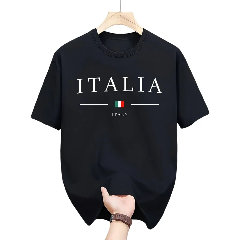 T-Shirts aus 100 % Baumwolle für Herren, hochwertig, Italien, modisch, O-Ausschnitt, kurzärmelig, Sommer, Alltag, Freizeit, Sport, coole T-Shirts, City Vibe Tops