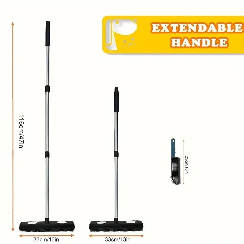 

2Pcs Soft Bristle Rubber Broom, Scratch Bristle Broom for Pet Cat Dog Hair Carpet Hardwood Floor Tile Windows Cleaning