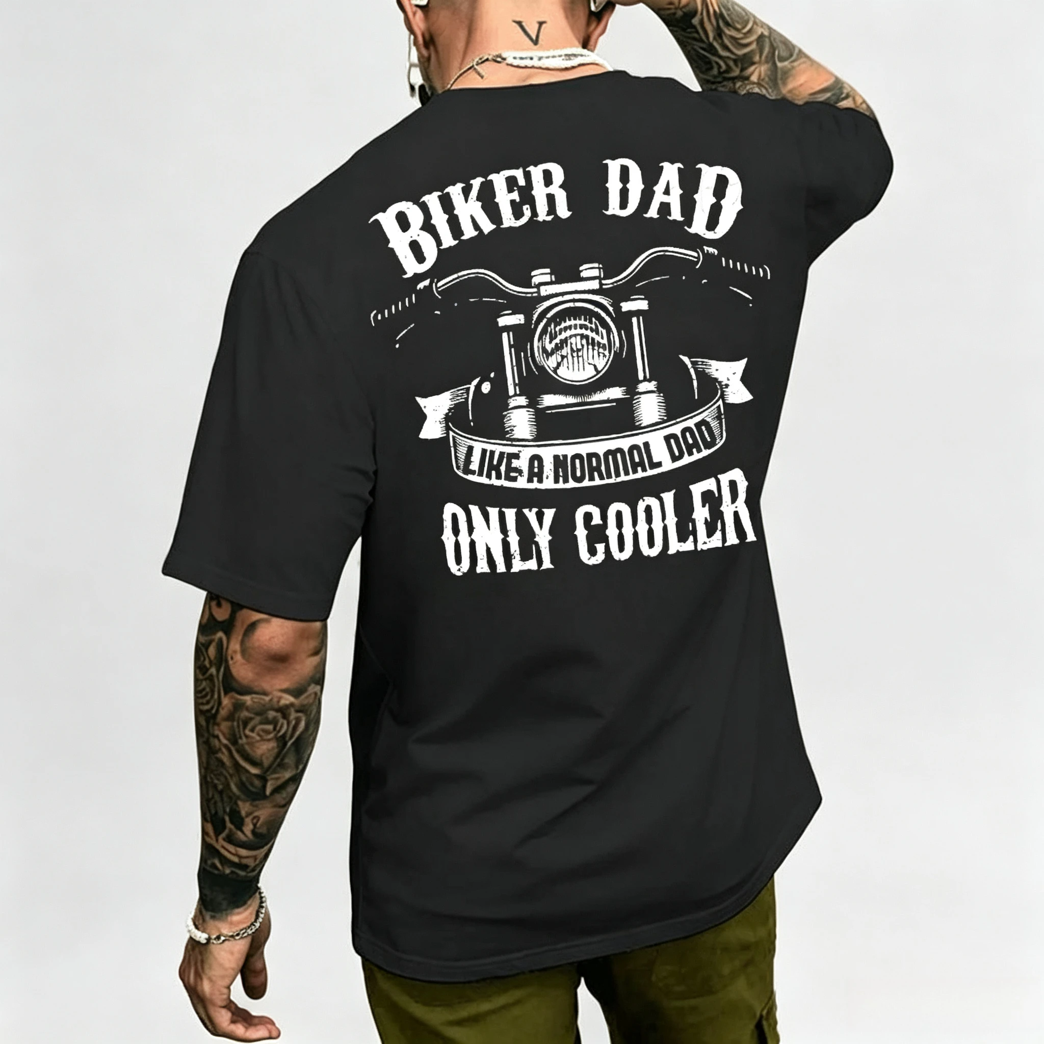 Funny Biker Dad Like A Normal Dad Only Cooler Graphic Print T Shirt Men Fashion Summer Short Sleeve T-shirt Papa Clothing Gifts