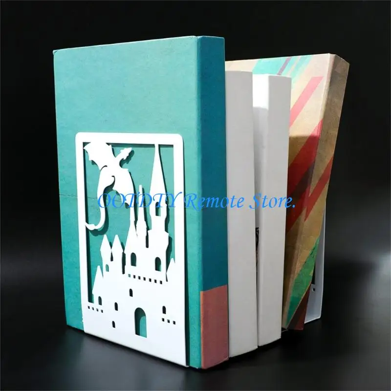 Artistic Hollow Out Pterosaur Bookends Metallic Desktop Shelf For Home Library Office Decoration And Book Organization