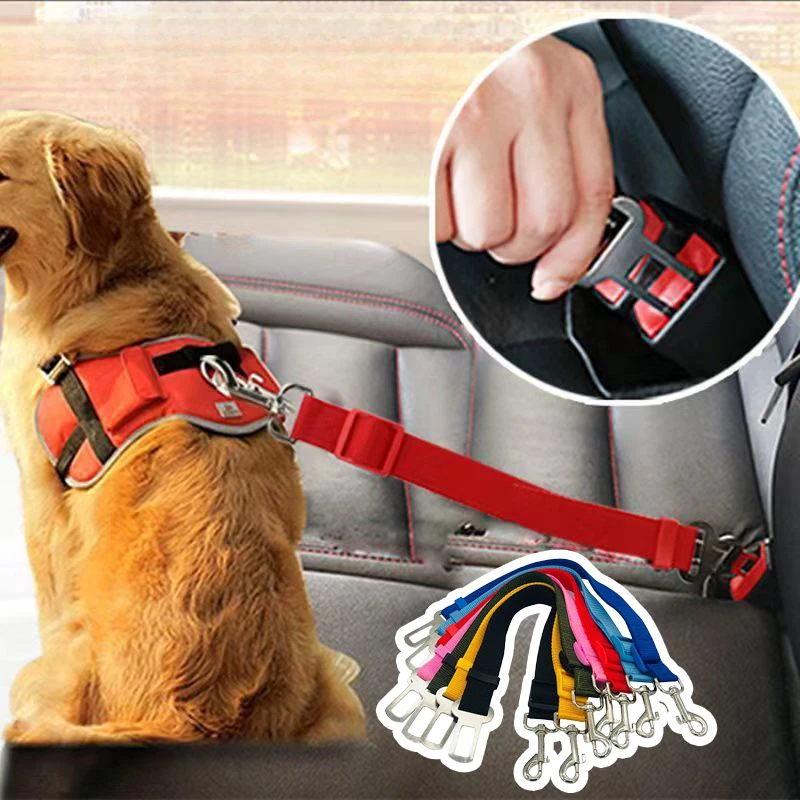 Cuerda de seguridad para perros, cinturón de tracción para mascotas montado en el coche, cuerda de tracción ajustable, suministros para perros usados en el coche, negro, rojo, azul