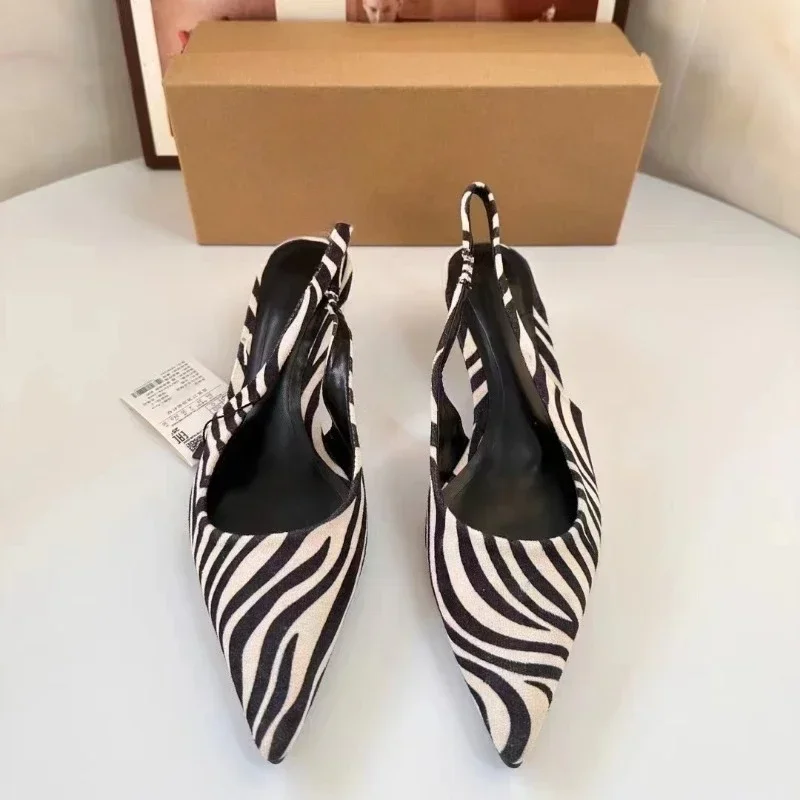 Bold and Stylish Pattern Women\'s Mid-Heel Sandals, Casual Slip-On with 3cm-5cm Heels 2025 Spring Sexy Slingbacks Ladies Shoes