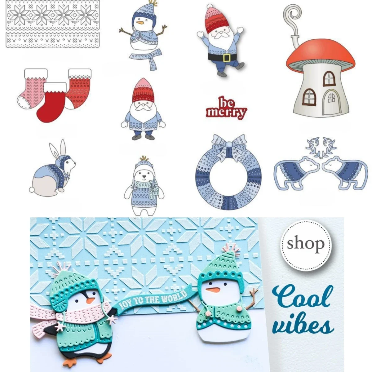 

New Christmas Santa Socking Mushroom House Snowflake Garland Metal Cutting Dies for DIY Decorating Scrapbook Card Craft