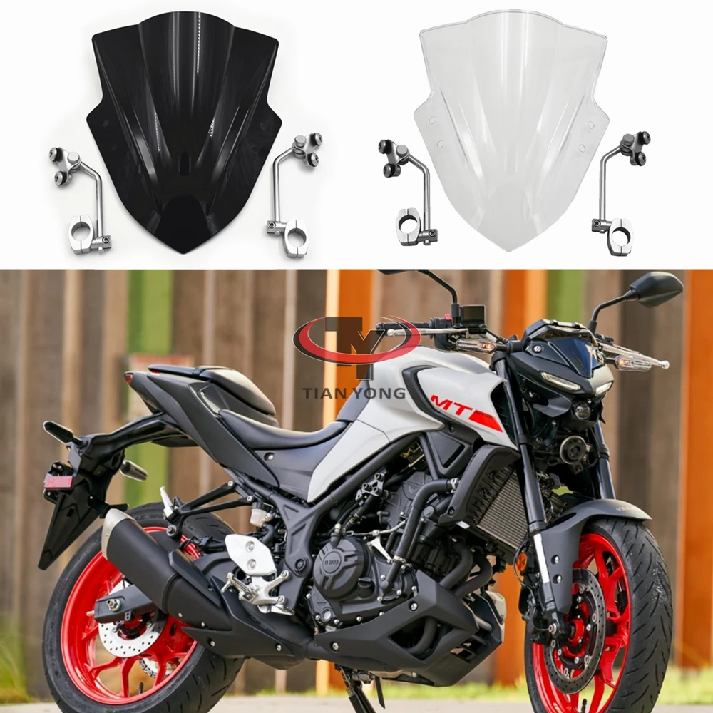 

Motorcycle For MT-03 MT03 Windshield High Quality Wind Deflectore With support frame Windscreen Black Clear