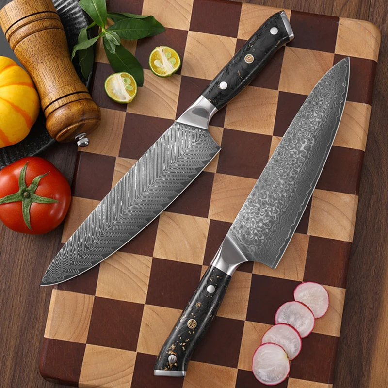 8 Inch Gyuto Knife 67-layers Damascus Steel VG10 Blade Carbon Fiber Handle Chef's Cleaver Slicing Western Kitchen Meat Knife