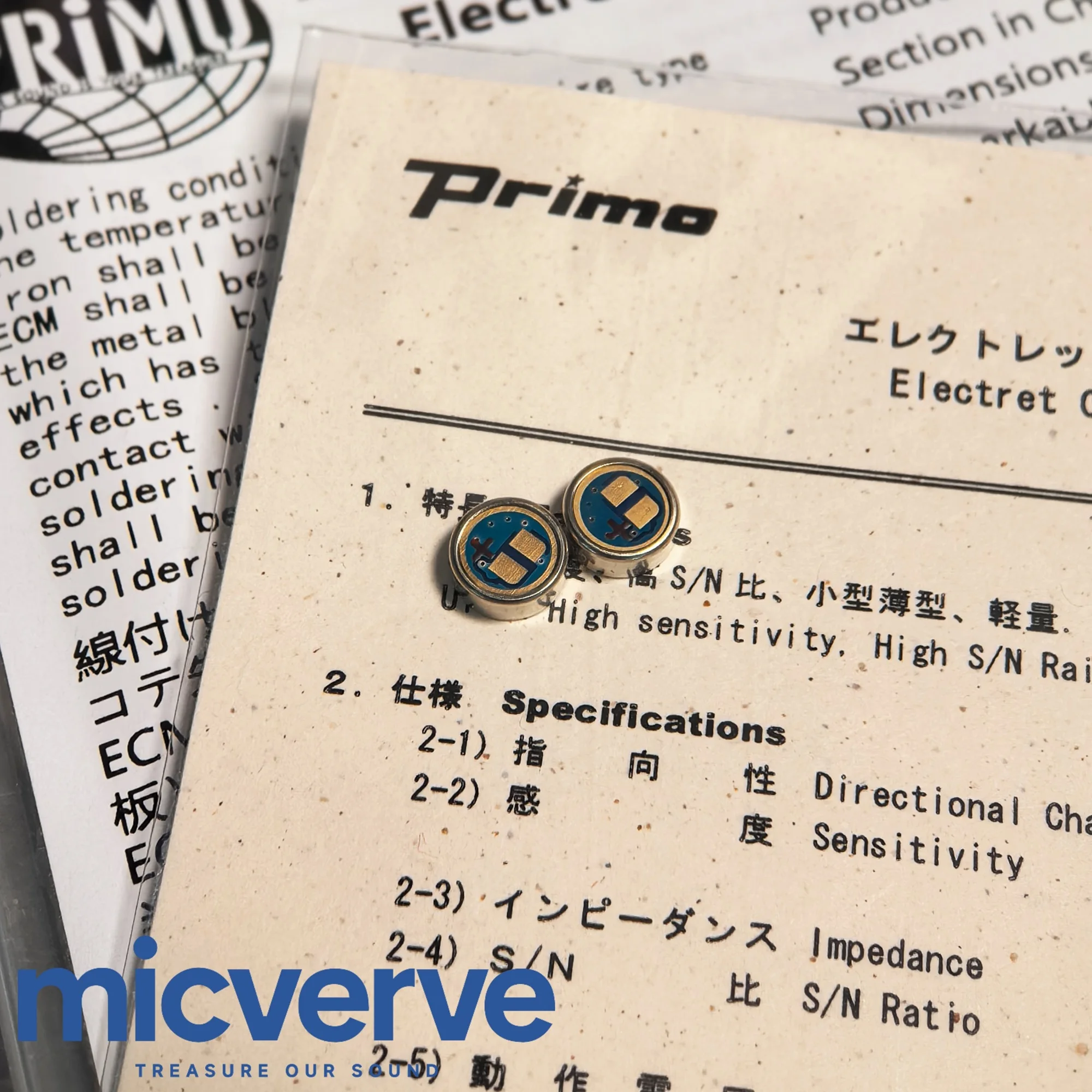 Primo EM258 Coppia abbinata in fabbrica (2 pezzi) Capsule per microfono stereo ±0,2 dB per registrazione ASMR/Binaurale/uccello, specifiche di cablaggio incluse