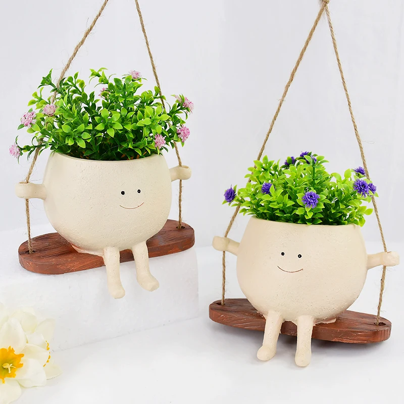 

Lovely Swing Face Planter Pots Wall Hanging Resin Flower Pot Plant Containers Indoor Outdoor Home Garden Decoration Accessory