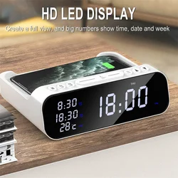 15W Fast Wireless Charger Alarm Clock Time LED Light Thermometer Earphone Phone Charger Fast Charging Dock Station