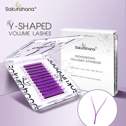 Sakurahana Colored YY Shaped Volume Lashes Natural Soft Mink Individual Eyelashes Brown Purple BLue colorful YY Lashes