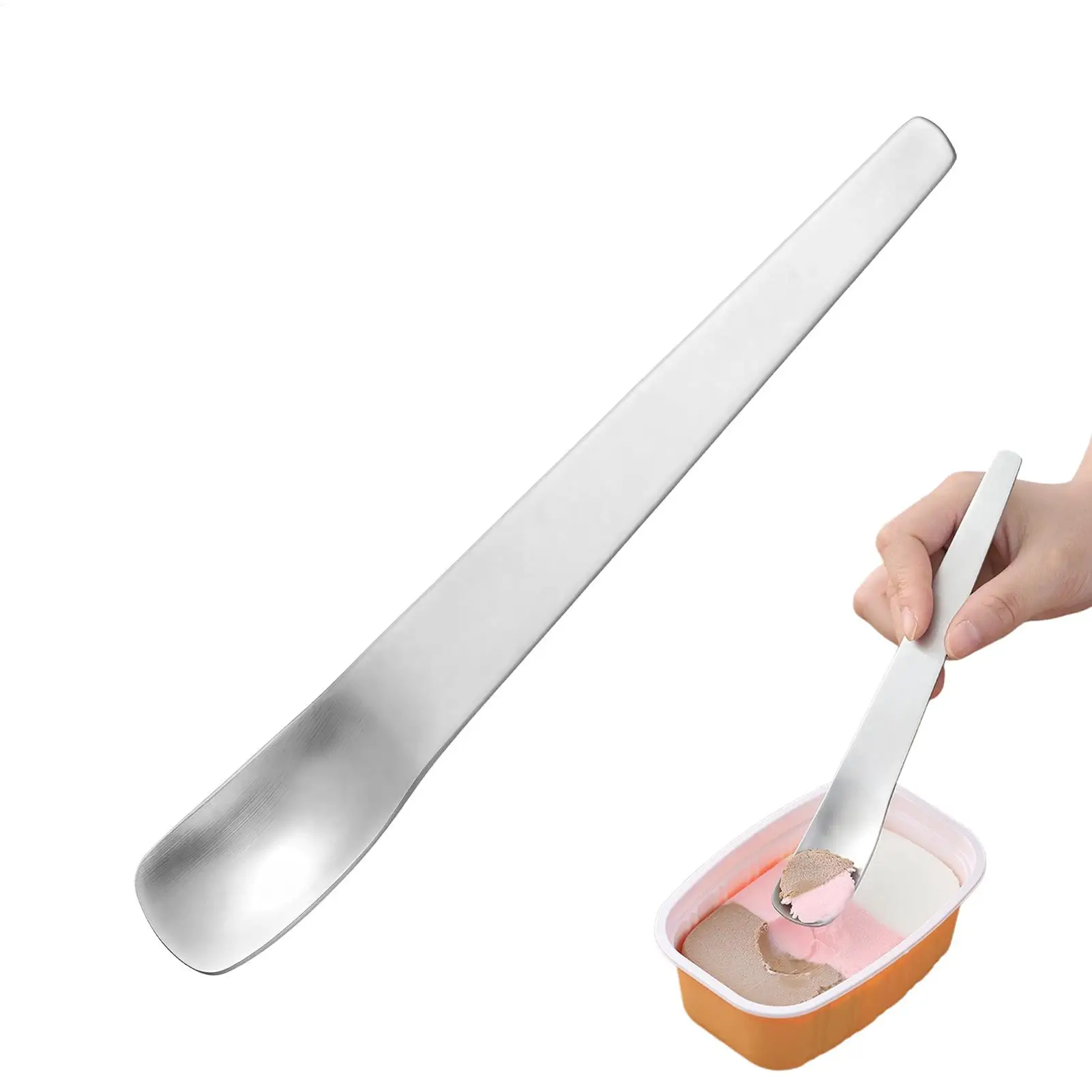 Stainless Steel Dessert Spoon Long Handle Flat Head Cake Spoon Jar Ice Cream Cake Dessert Spoon for Home Cooks Hosts Bakers