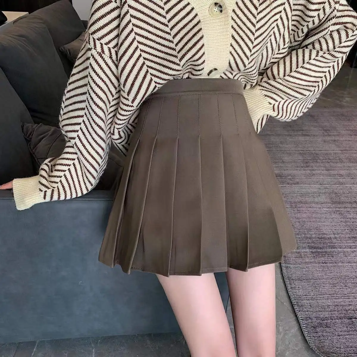 Brown Skirt Ladies 2024 Summer Clothes Women's High Waist Harajuku Korean Style Black Mini Pleated Skirt For School Girl Uniform