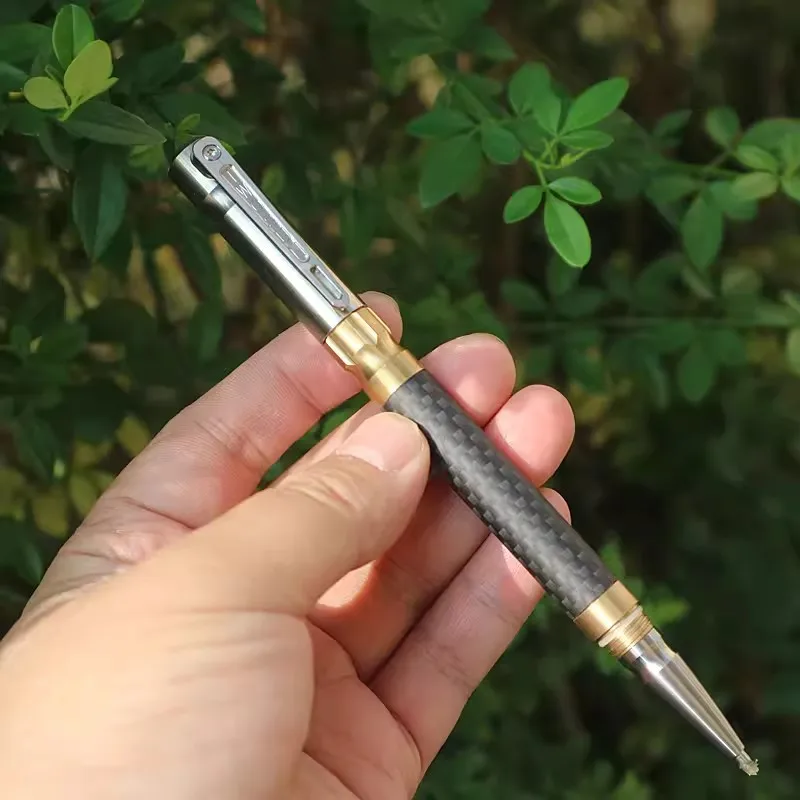 1PC Brass Carbon fiber EDC Pen With Writing Multi-functional Portable Tools Pen Ball Point Pen Gift