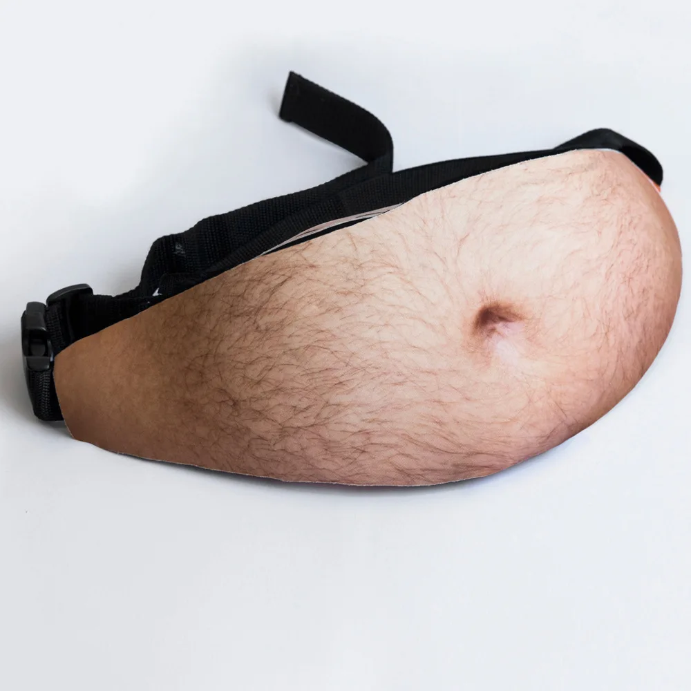 Imitation Human Skin PU Fanny Pack Men Pochete Waist Bag Travel Phone Anti-theft Organizer Beer Fat Hairy Belly Fanny Pack