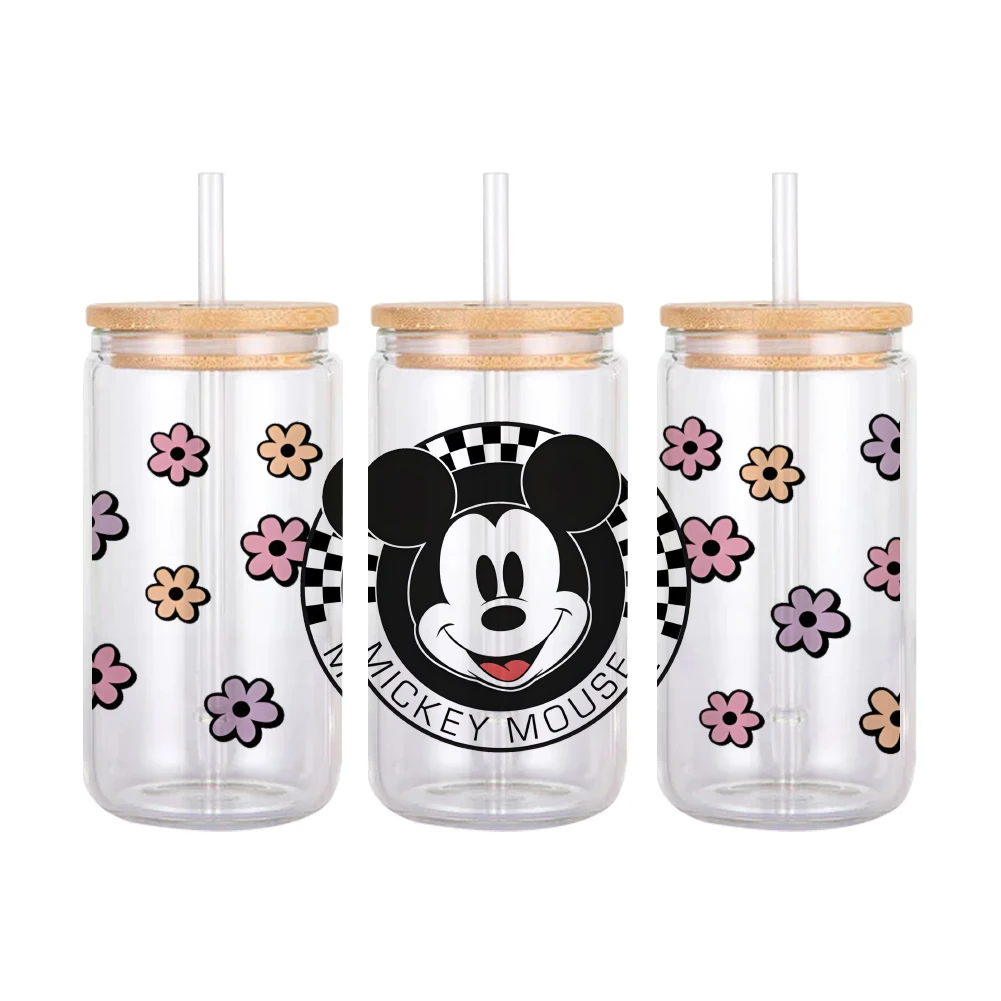 Disney Mickey Mouse 3D Transfer Sticker For 16oz Libbey Glass Waterproof Mug Cup Wraps UV DTF Stickers Custom Logo