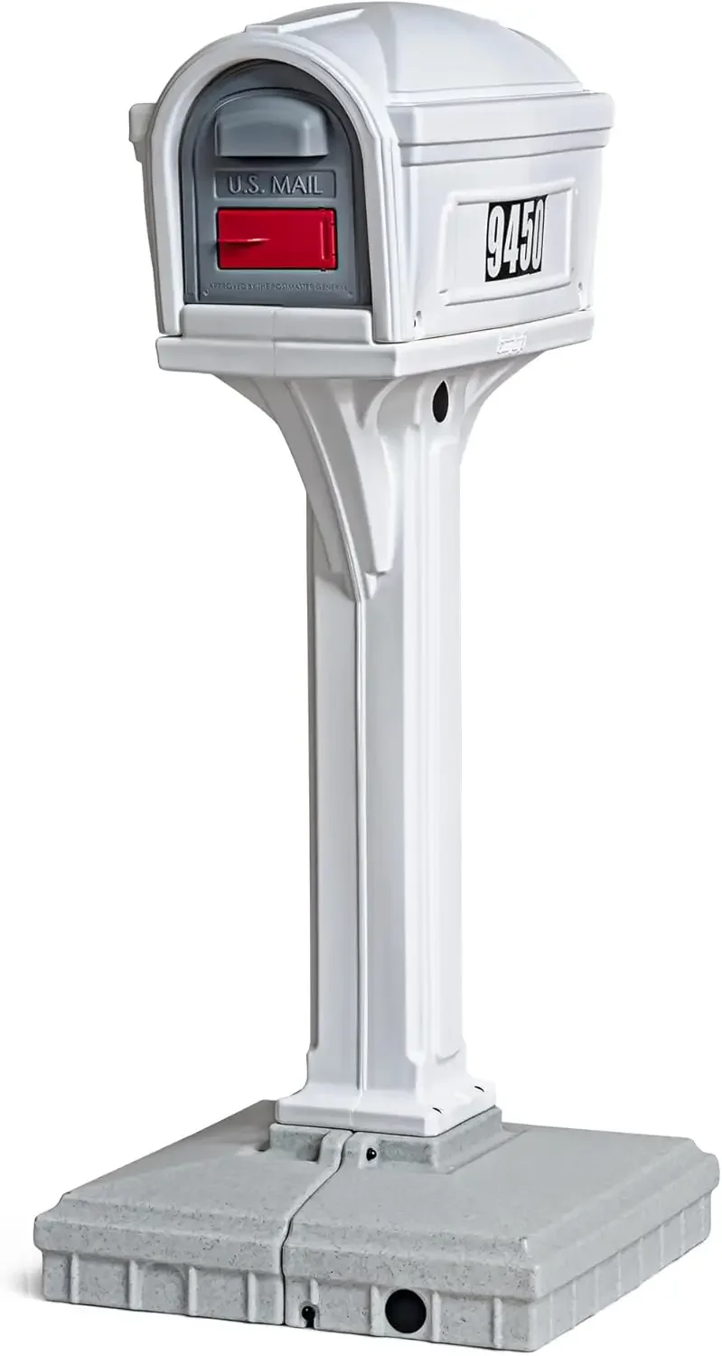 Premium Dig-Free Easy Up Classic Mailbox and Post Combination in White, Above Ground Mailbox