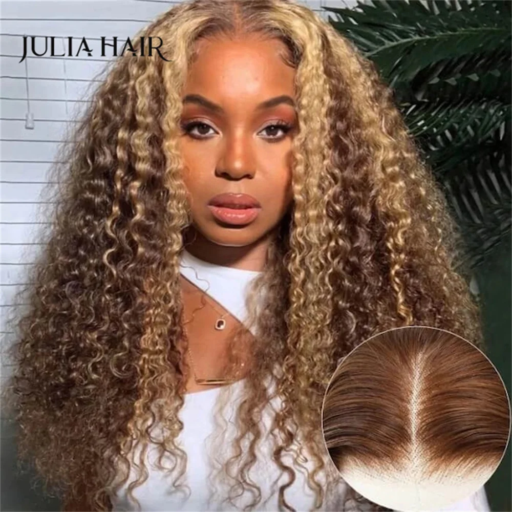 Julia Hair Bye Bye Knots Wig 7x5 Lace / 13x4 Pre Everything Jerry Curly Honey Blonde Highlights Put On And Go Glueless Lace Wig