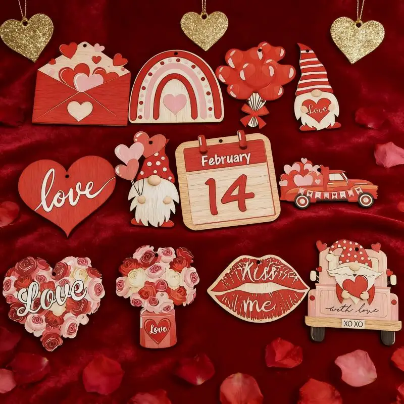 

(12pcs/pack)3.7-8.4cm Valentine's Day Wooden Jewelry Wedding Party House Decoration Handmade Accessories DIY Creative Atmosphere