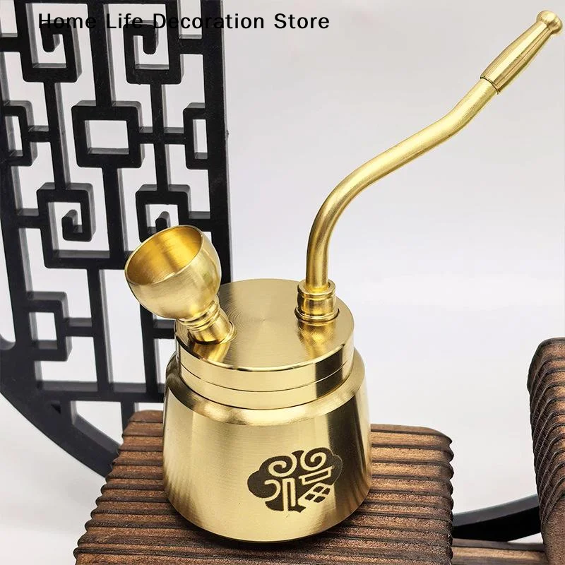 【TG】1pc Retro Brass Pipe Men's Classic Pipe Old-Fashioned Dry Pipe Portable Copper Pot Bent Durable Mini Cigarette Pipe