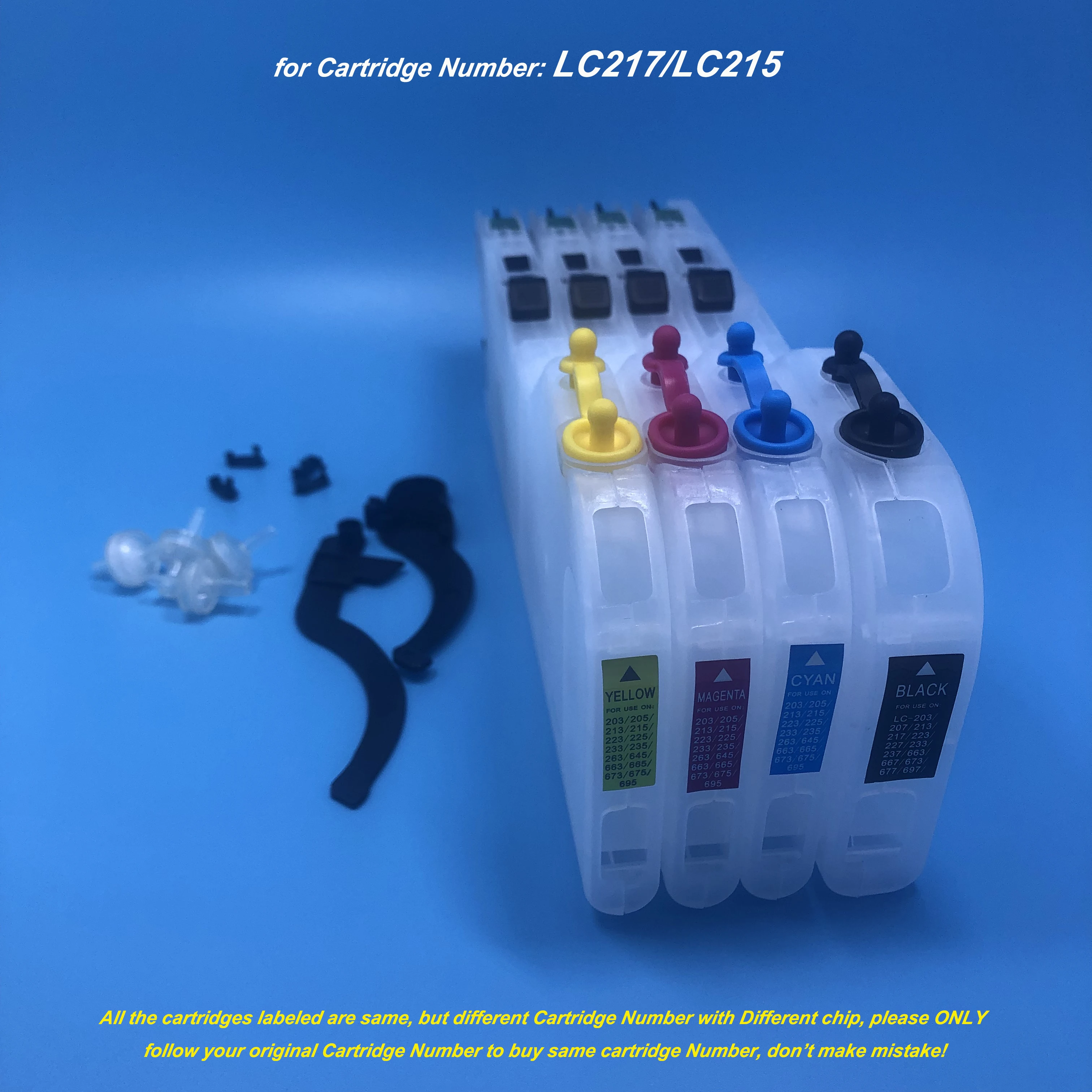 

1Set LC217 LC215 Long Empty Refillable Ink Cartridge for Brother DCP-J4220N DCP-J4225N-W/B MFC-J4720N MFC-J4725N Printer