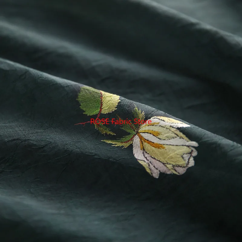 1 Meter Rose Embroidered Silk Jacquard Fabric Summer Dress Shirt Hanfu Cheongsam Decorative Sewing Fabric