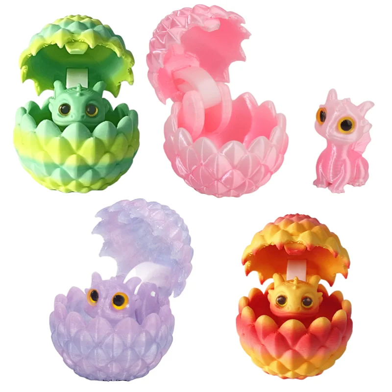 Cute Mini 3d Printing Dragon + Egg Toy Set Creative Simulation Dragon Egg Model Easter Home Decoration Ornaments Children Gifts
