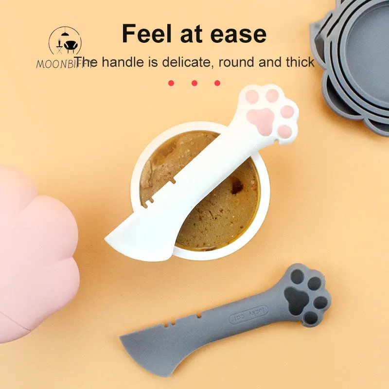 Pet Multifunctional Can Opener Spoon Wet Food Mixing Spoon Silicone Cat Can Sealing Cover Food Storage Dog Accessory