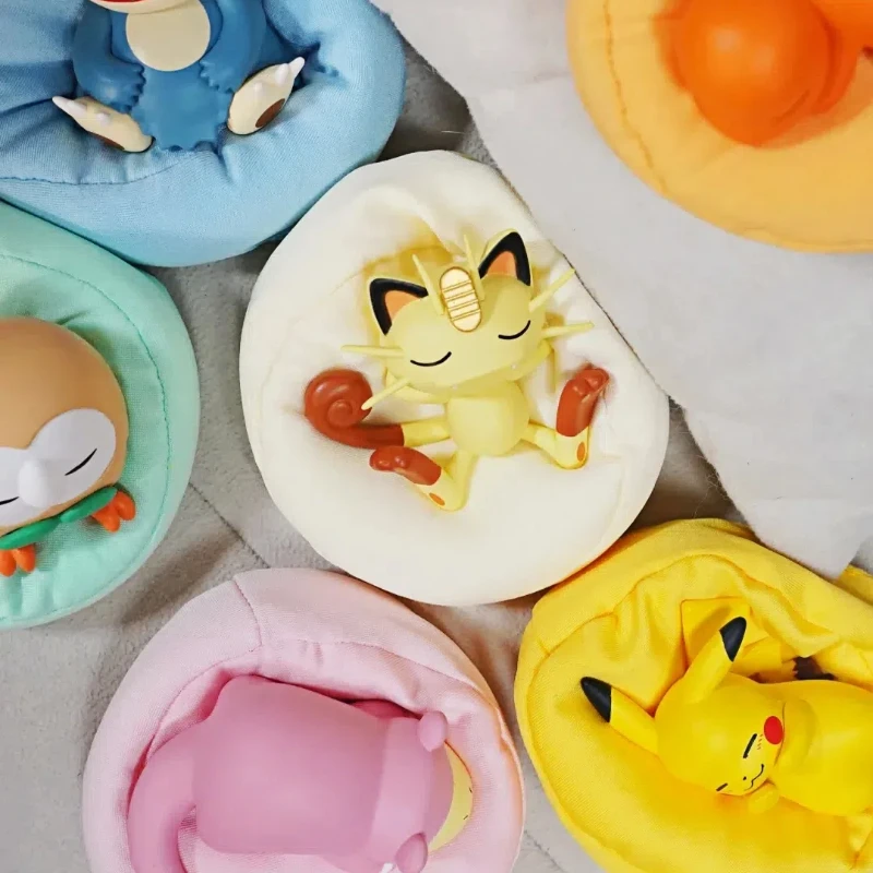 Genuine Pokemon Set Model Anime Leisure time Series Figure Slowpoke Charmander Gonbe Rowlet Car Interior Sleeping Position Toys