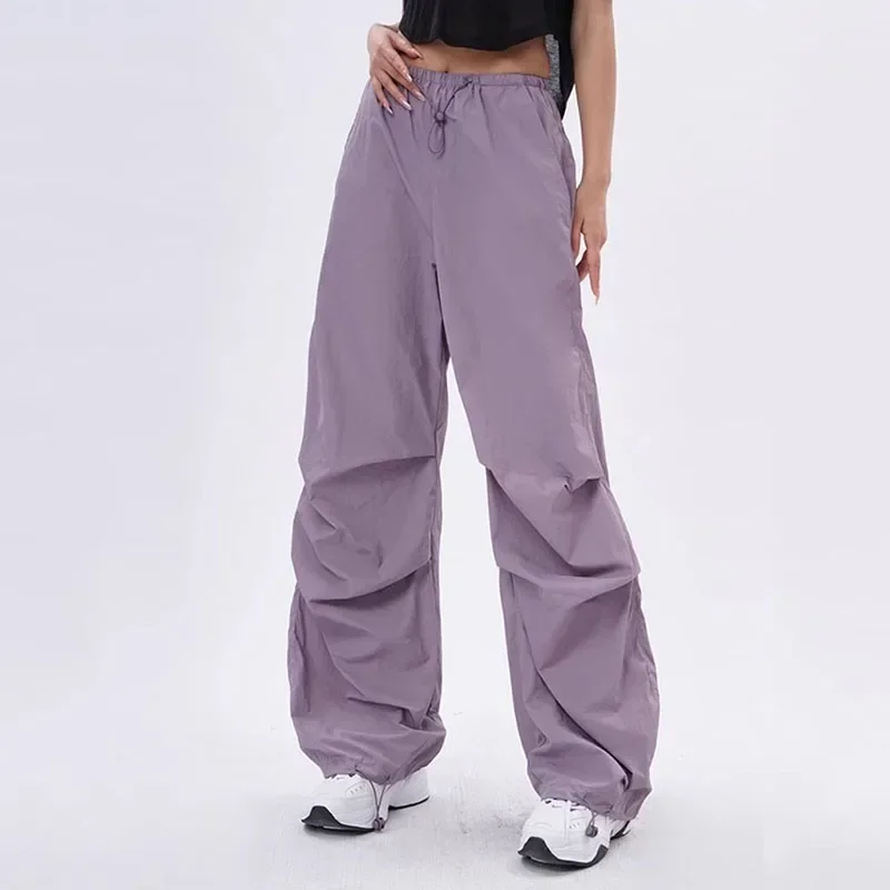 

WERV Y2K Parachute Pants Women Harajuku Streetwear Wide Leg Baggy Sweatpants Female Vintage Hip Hop Joggers Cargo Trousers