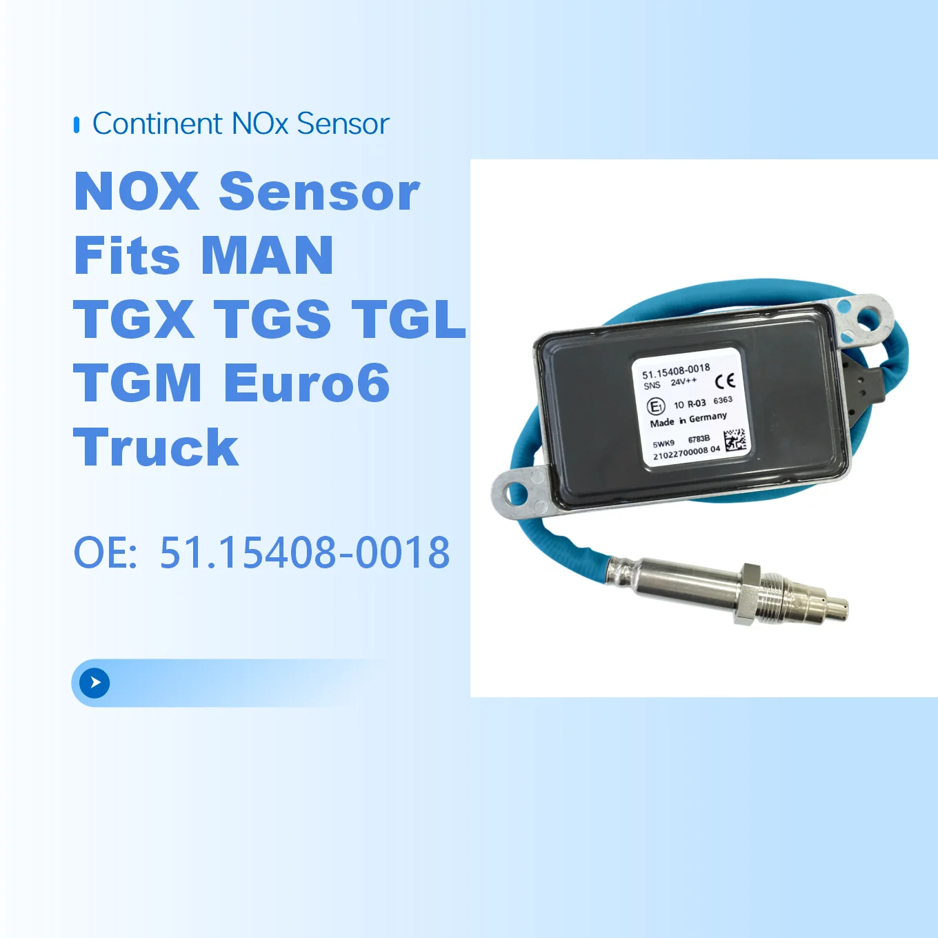 

NOx Sensor Fits MAN TGX TGS TGL TGM Euro6 Truck New Nitrogen Oxygen Sensor OE 51.15408-0018 51154080018
