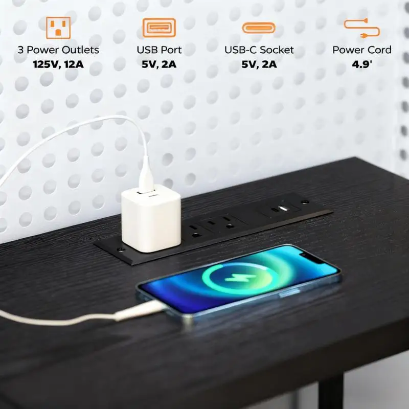 リバーシブルL字型コンピューターデスク、ファイル引き出し、電源コンセント、LEDライト付き、ホームオフィス用