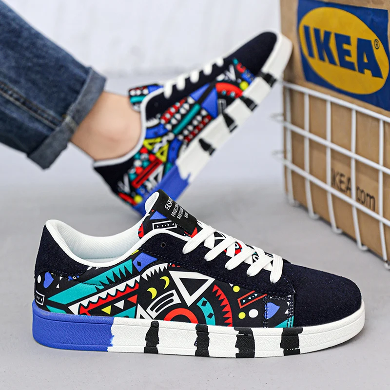 Trend Blue Men's Skateboard Shoes Big Size 46 Comfort Print Couple Casual Sneakers Low Cut Flat Sneaker Man zapatos de hombres