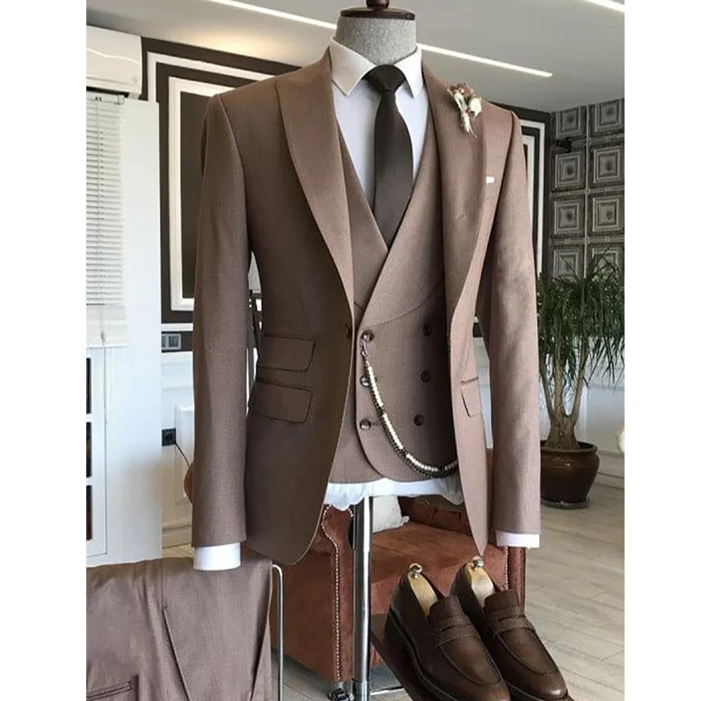 

Men's Suit Formal Set 3 Piece Chic Single Button Peak Lapel Slim Fit Outfit Jacket Pants Vest High Quality Business Casual