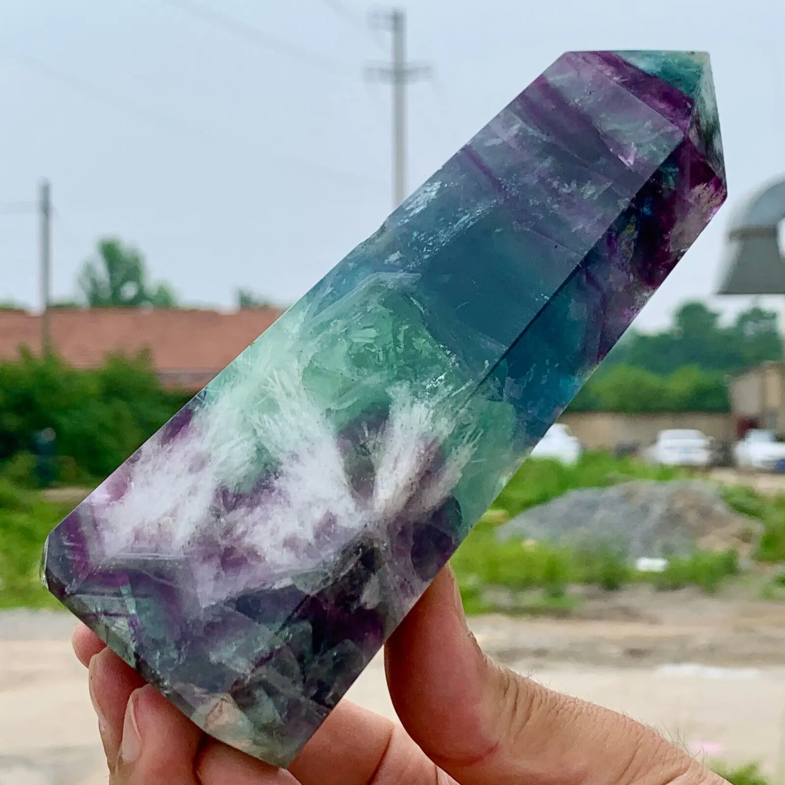 

Natural Colour Fluorite Crystal Obelisk, Wand Healing Caves