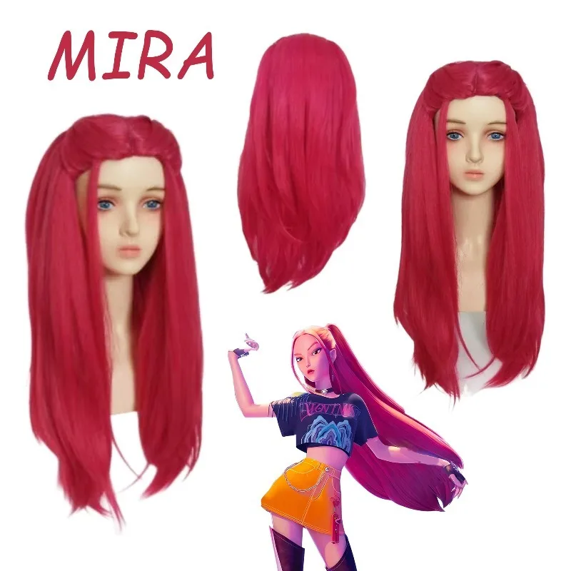 Peruka do cosplayu dla dzieci, dziewcząt, inspirowana filmami Kpop, Mira Rumi Zoey Demon Hunters, fioletowo-czarno-czerwone długie włosy, rekwizyty do cosplayu na Halloween, NOWOŚĆ 2025