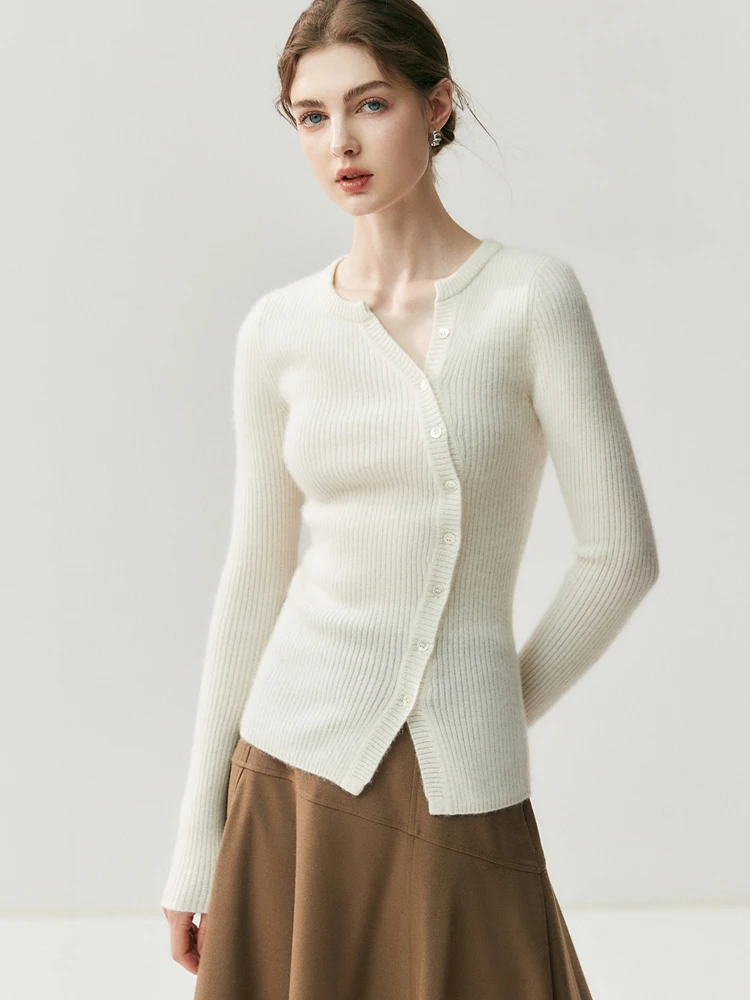 TLOML Jesienno-Zimowy Damski Dopasowany Kardigan Sweter ze 100% Kaszmiru Podstawowy Prosty Styl Nowa Moda Dekolt w Serek Asymetryczne Rozcięcie