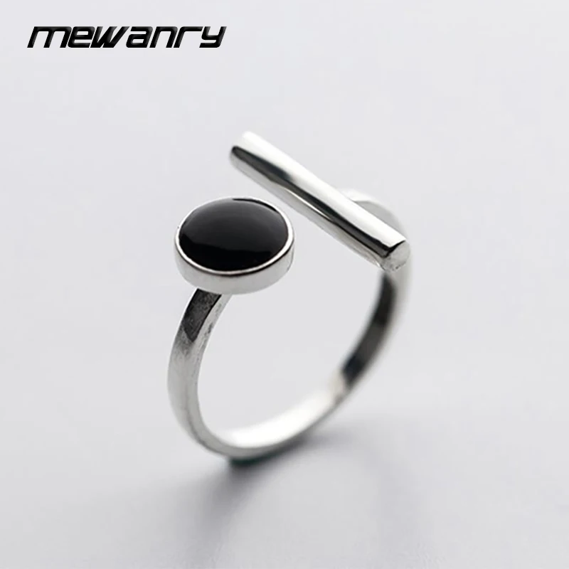 Mewanry Black Round Drop Glaze Cuff Rings For Women Couples Fashion Simple Elegant Classic Personality Birthday Jewelry Gifts