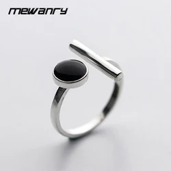 Mewanry Black Round Drop Glaze Cuff Rings For Women Couples Fashion Simple Elegant Classic Personality Birthday Jewelry Gifts
