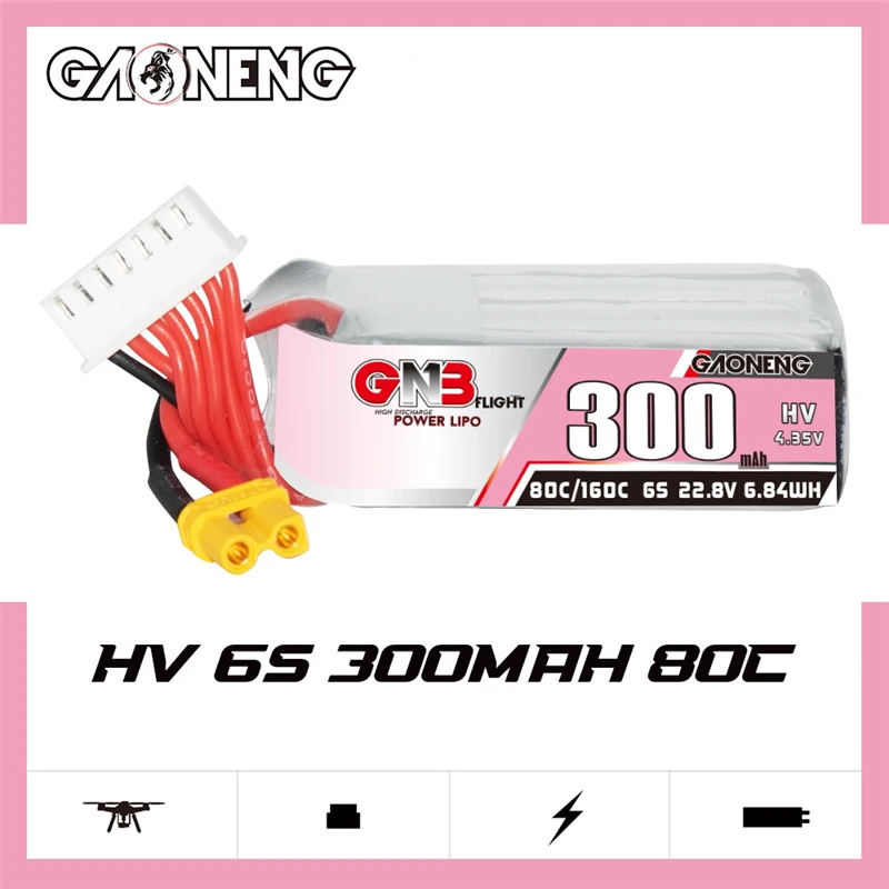 GAONENG GNB 6S 22.8V 300mAh bateria LiPo 3-calowa wykałaczka Drone Cine Whoop Cinelog Cinewhoop części 80C/160C 22.8V bateria XT30