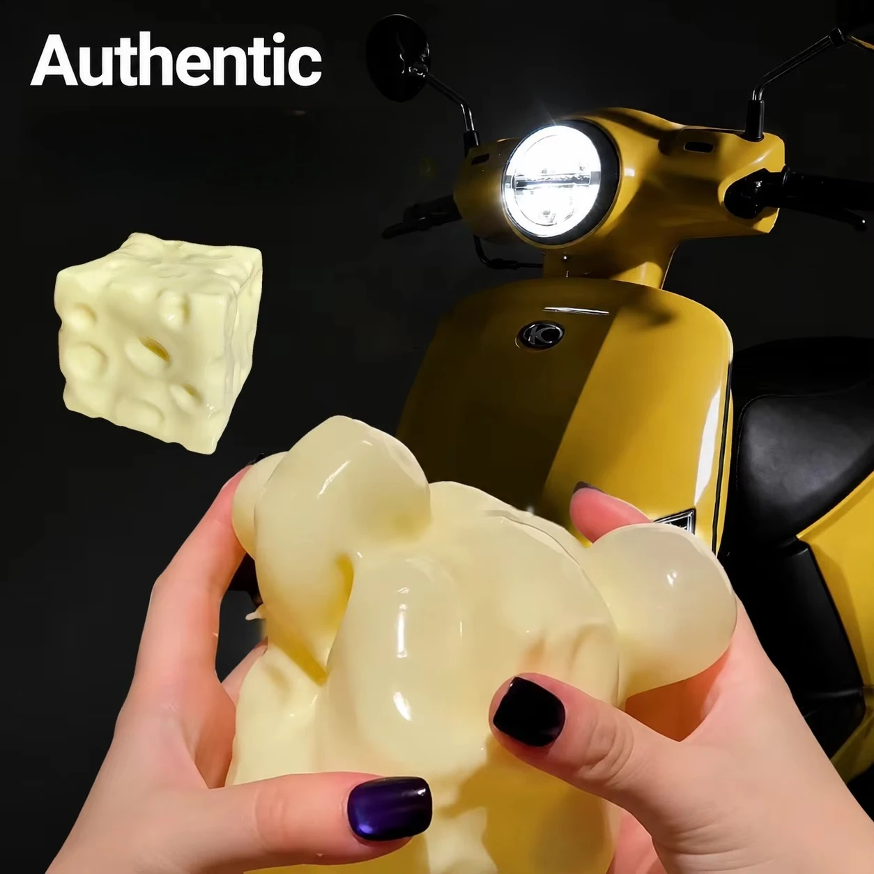 Authentic Jumbo Cheese Cube Squishy Toy Extra Large Soft Squeeze Fidget Ball ASMR Stress Relief Slow Rising Motorcycle