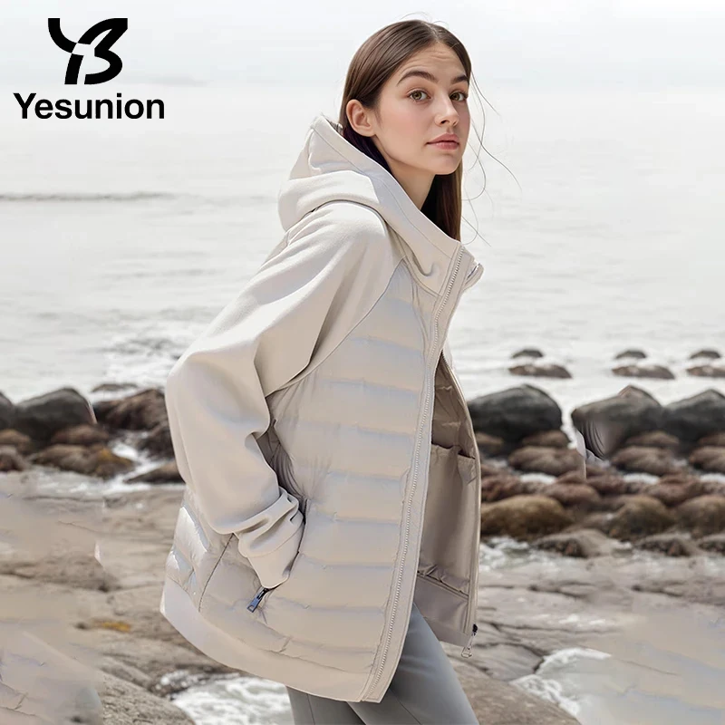 YESUNION 겨울 캐주얼 후드 재킷 90% 구스 다운 재킷 따뜻하고 다용도 캐주얼 탑 유니섹스 야외 경량 패딩 재킷