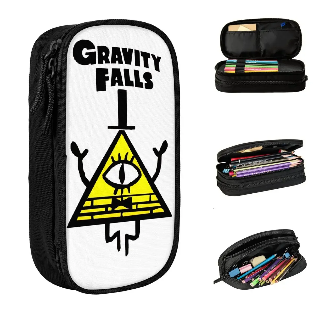 Bill Cipher Gravitys Falls Cartoon Pencil Case New Pen Box Bags Kids Big Capacity Students School Zipper Pencilcases