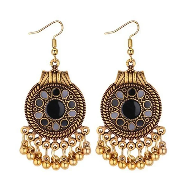 Delysia King Women Retro National Style Round Metal Ball Fringe Earrings Personality Geometric Tassels Dangle Earring