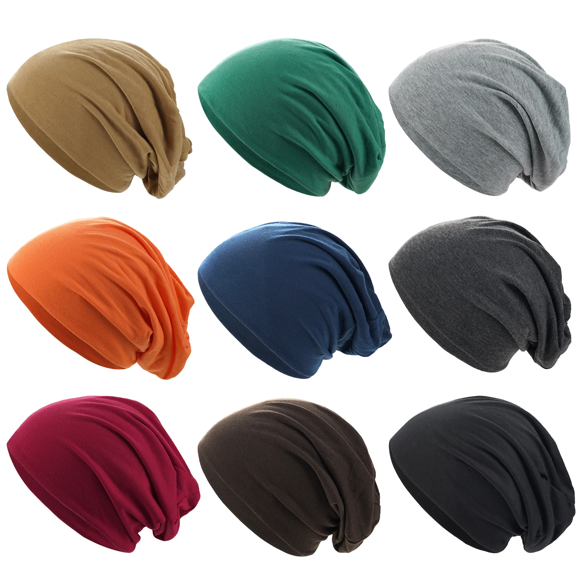 2026 1Pack Solid Color Unisex Men Women Slouchy Beanie Hip-Hop Soft Cotton Cap Lightweight Running Beanie Adult Dwarf Hat